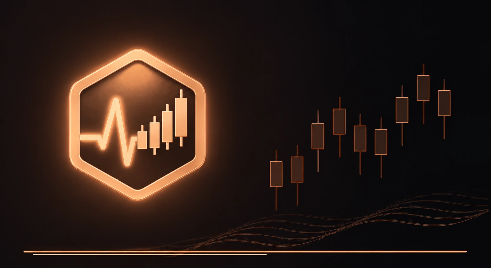 Detailed copper Pulse Trade heartbeat and candlestick artwork
