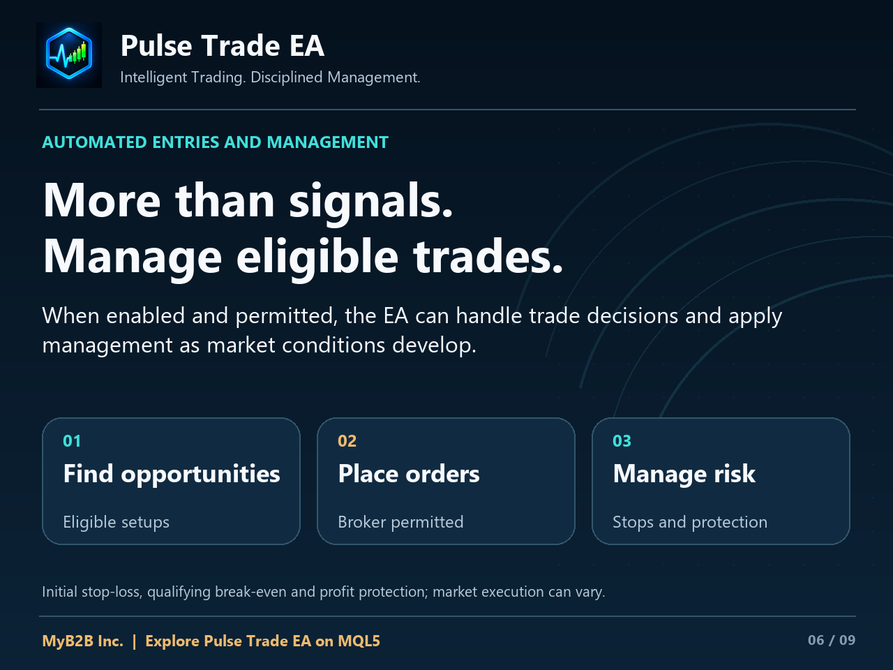 Pulse Trade qualifying position management illustration; market risk remains